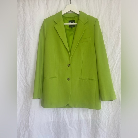 Zara Blogger Lime Straight Cut Oversized Blazer Jacket Size XS - Picture 6 of 13
